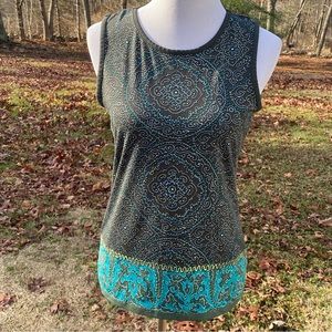 ATHLETA TOP TANK SLEEVELESS WIDE STRAP GRAY GREEN YELLOW BLUE FLORAL SIZE M